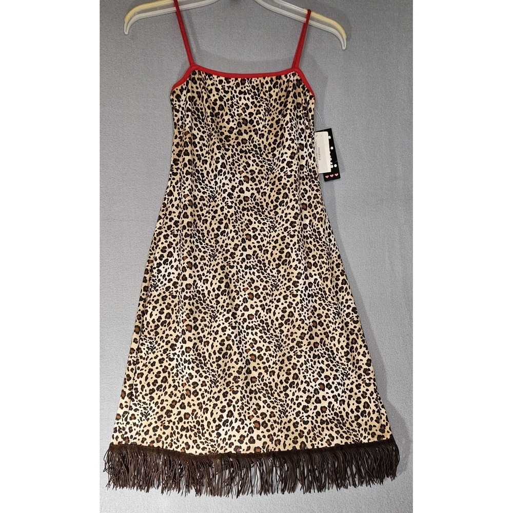 Y2K NWT Trixxi Slip Dress Animal Print Cheetah W/ Fringe Medium